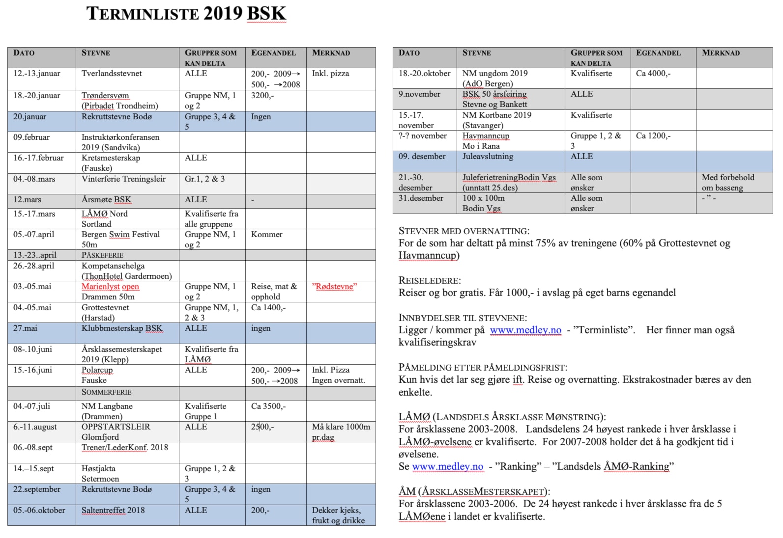 Terminliste 2019